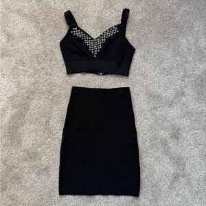Bebe Sexy Y2k Club Black Bandage Embellished Crop Top Mini Skirt Set XS